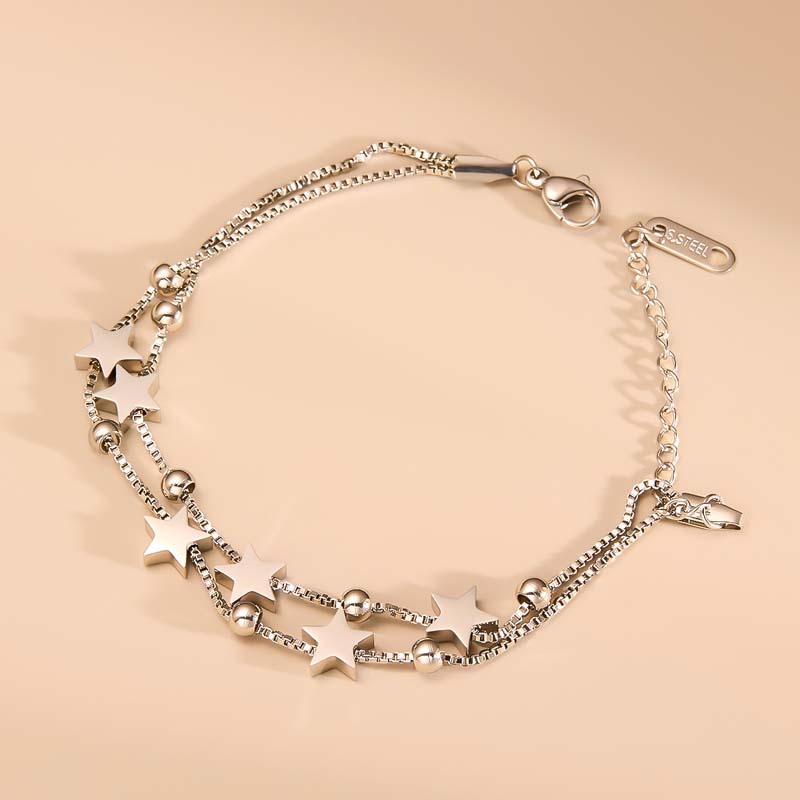 Fashion Silver Stainless Steel Five Point Star Link Bracelet for Women and Men Jewelry Gift