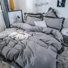 4 PCS Elegant Lace Cotton Bedding Set Bed Sheet Bed Cover Queen/king Size Solid Color Quilt Cover