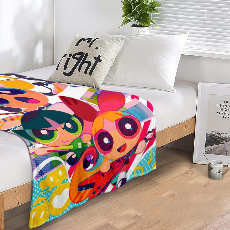 1PC The Powerpuff Girls printed blanket, all season lightweight home office outdoor nap multifunctional blanket A13
