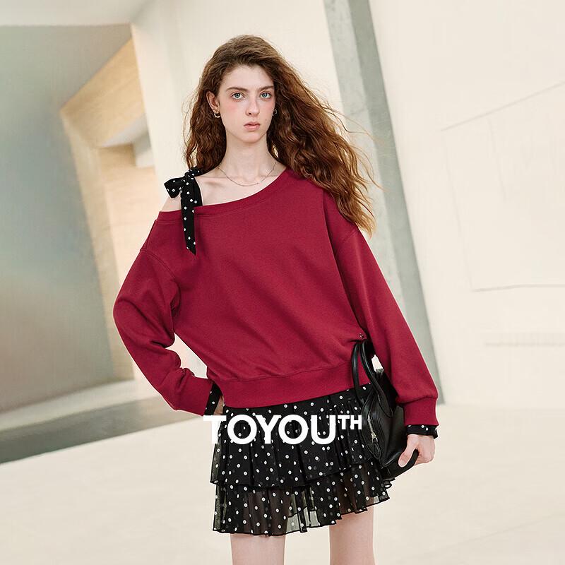 Chuyu Off-Shoulder Polka Dot Bow Short Sweatshirt S