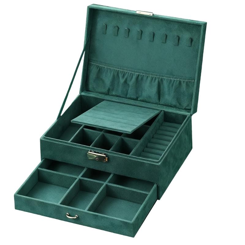 Retro Jewelry Organizers With Velvets Lining Large Capacity Emerald Storage Box Compact Travel Friendly Designs 1