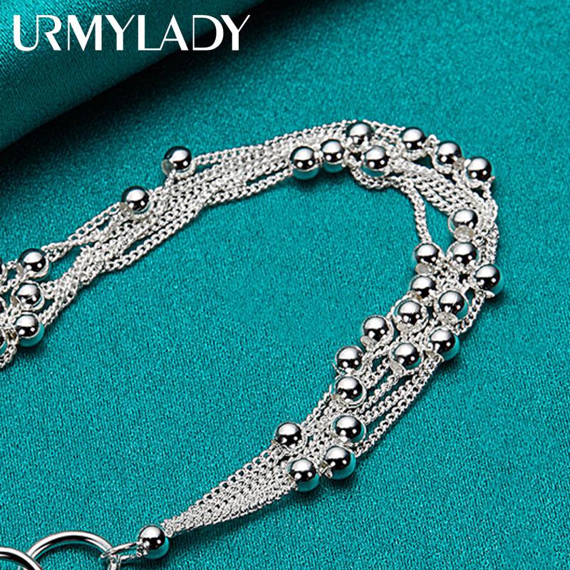 925 Sterling Silver Multi-Chain Smooth Beads Bracelet Fashion Jewelry MB047