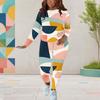 Women Plus Size Round Neck Long Sleeve Printed Two Piece Set Gray Black White Fitted Top And Pants