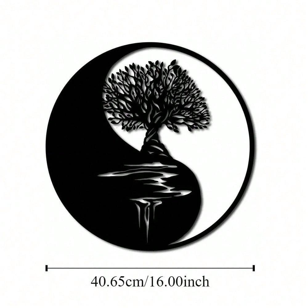 16 Inch Tree of Life Metal Wall Art, Yin Yang 3D Embossed Silhouette Home Decor
