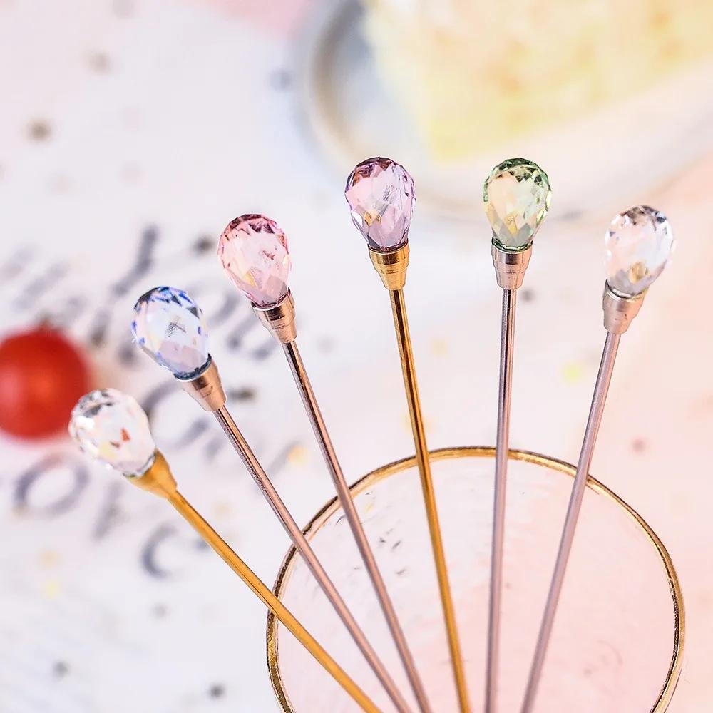 Crystal Sugar Spoon Set Long Handle Teaspoon 430 Stainless Steel Diamond Ice Spoon Perfect for Dessert Ice Cream Coffee Cocktail