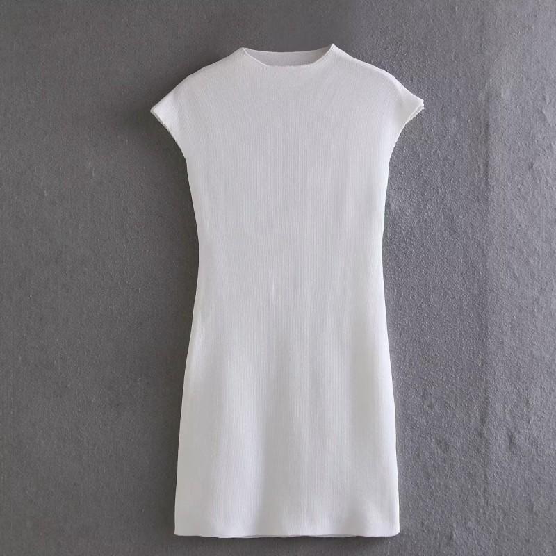 

European American Women s Elastic Hip Figure-flattering Short Sleeve Knitted Dress M белый