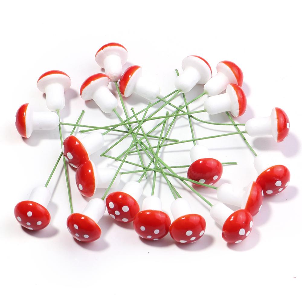 

30pcs Mini Red Mushroom Miniatures Artificial Foam Mushroom Garden Dotted Small Potted For House Landscape Bonsai Garden Decor