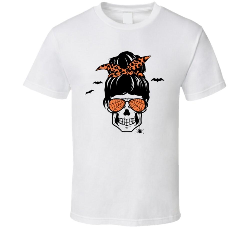 Scary Halloween Momster Halloween Tee Cool Fall T-shirt Scary Lady Skull Holiday XL