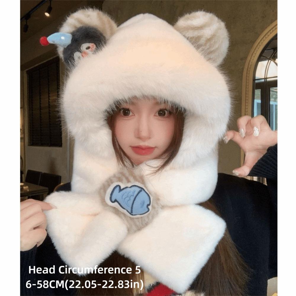 Polyester Material Winter Balaclava Windproof Hooded Scarf Set Warm Penguin Plush Hat For Students