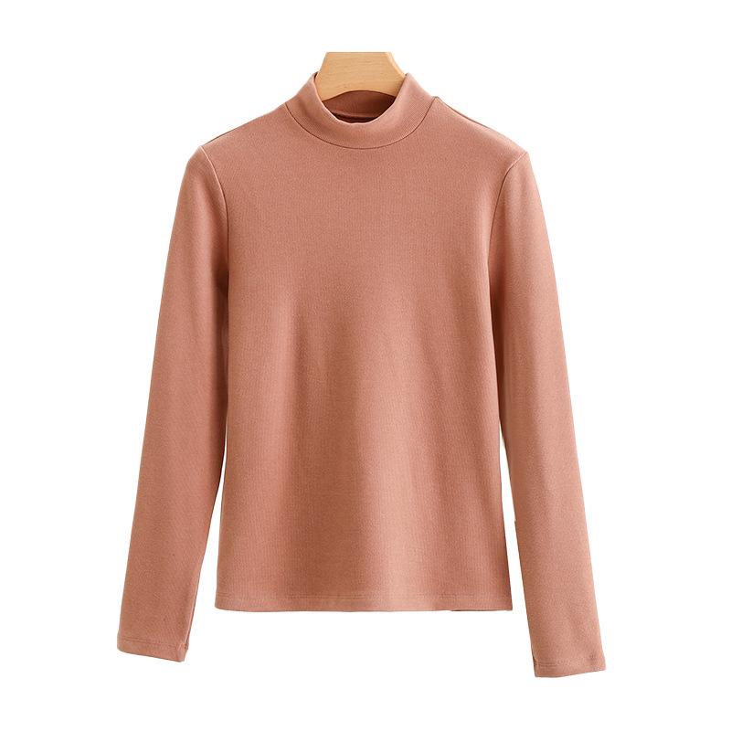 460G Women's Velvet Half-High Collar Warm Long-Sleeve T-Shirt - Winter & Autumn