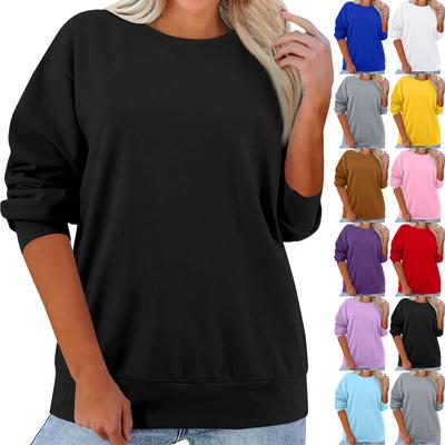 Damenmode, lässig, Rundhalsausschnitt, lockeres, langärmeliges, einfarbiges Sweatshirt