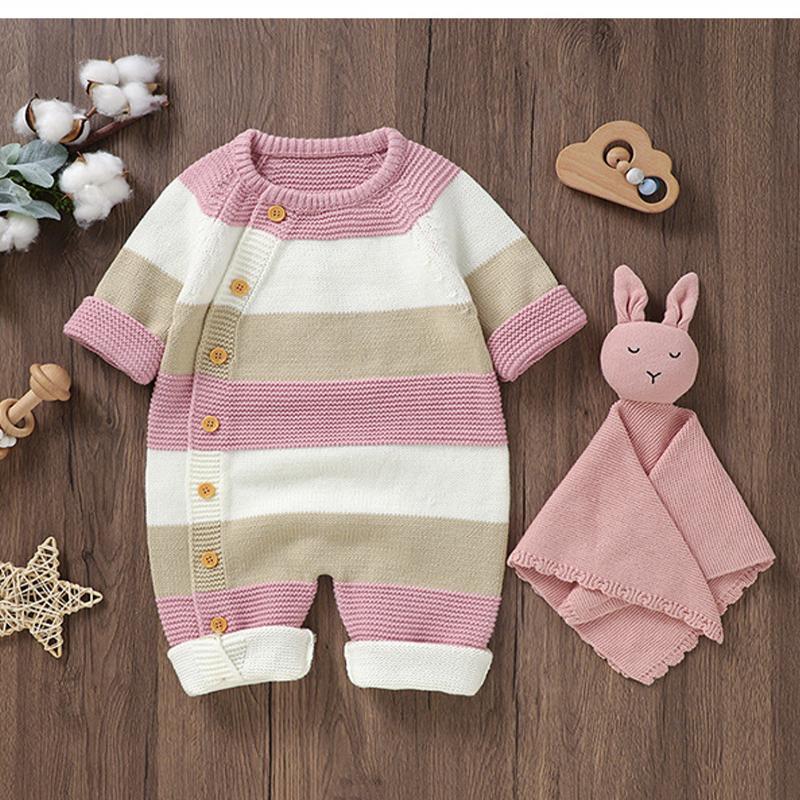 Winter Baby Strampler Kleidung Warm Strick Gestreiften Strampler Jungen Mädchen Overalls Herbst Ein Stück Herbst Infant Unisex Playsuits