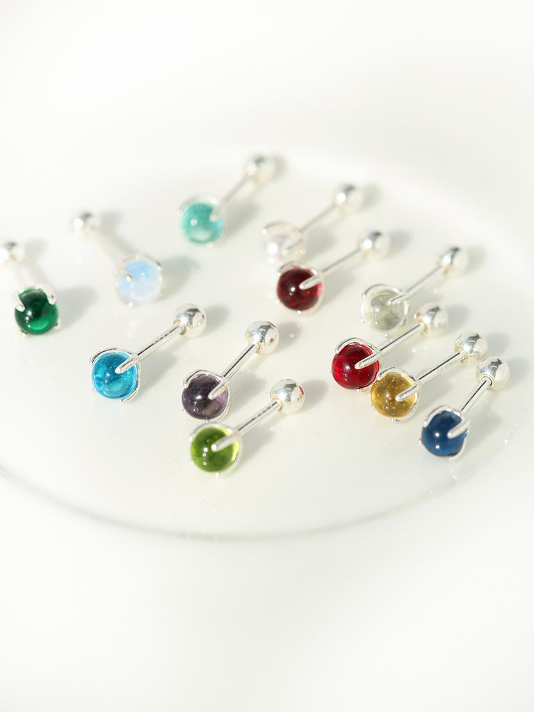 Minimal Piercing 925 Silver Lucky Birthstone Earrings