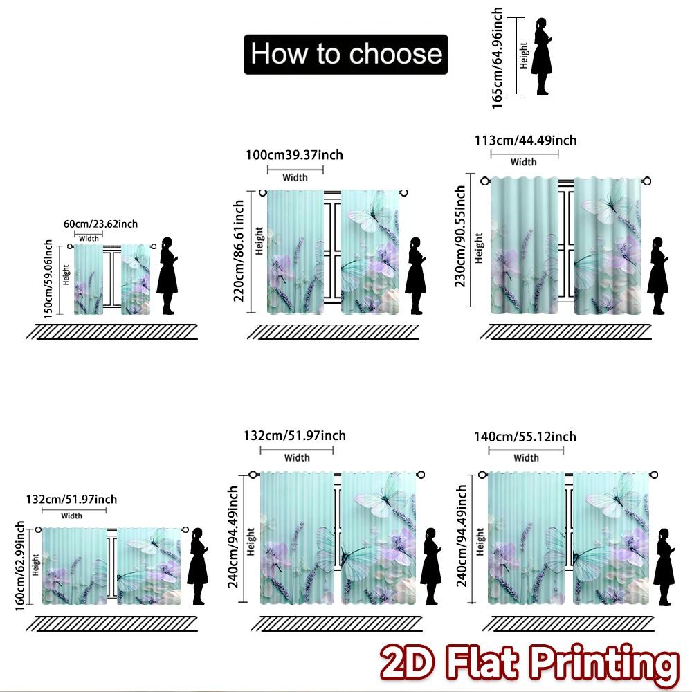 2D flat printing 2pcs Curtains Butterflies Lavender Flowers Dreamy Digital Printed Polyester Drapes All Season Party & Holiday