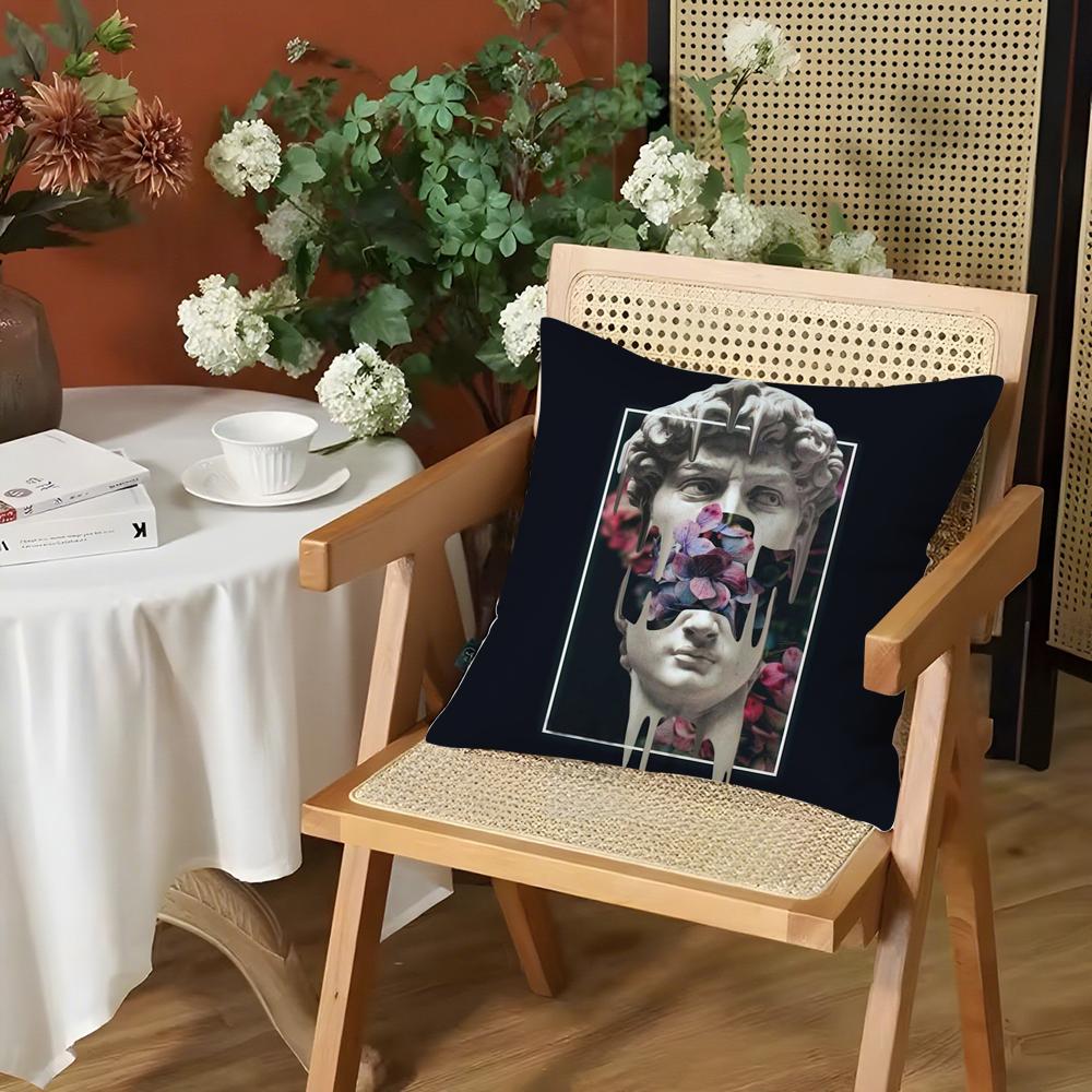 Funny Art DDavid Statue Cushion Cover Silky Short Plush Invisible Zipper Dustproof Sofa Pillow Case for Home Decor