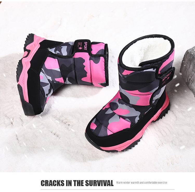 2024 Cizme de zăpadă de catifea și calde de iarnă, de camuflaj, pentru copii medii și mari