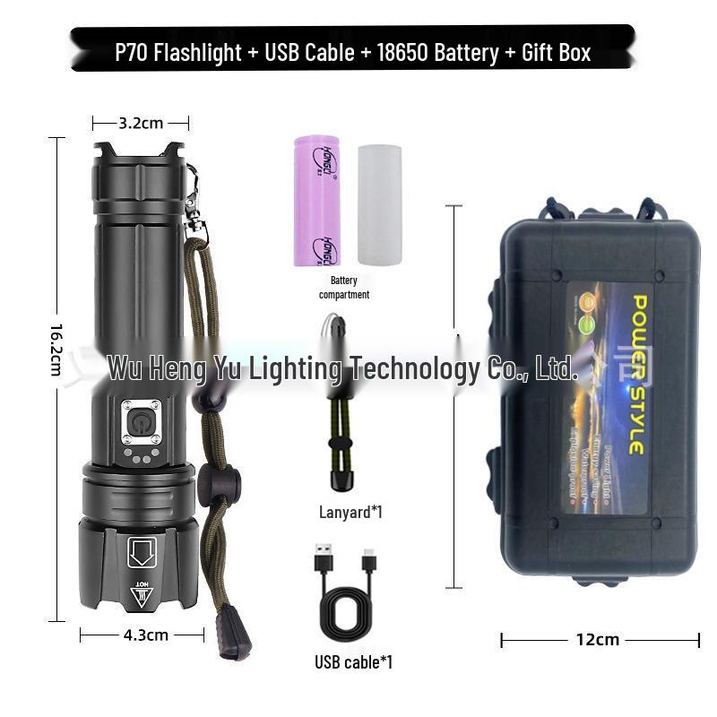 XHP70 High-Brightness LED Flashlight - Aluminum Alloy, Telescopic Zoom, Electric Display, Waterproof, Multifunctional Outdoor Handheld Light