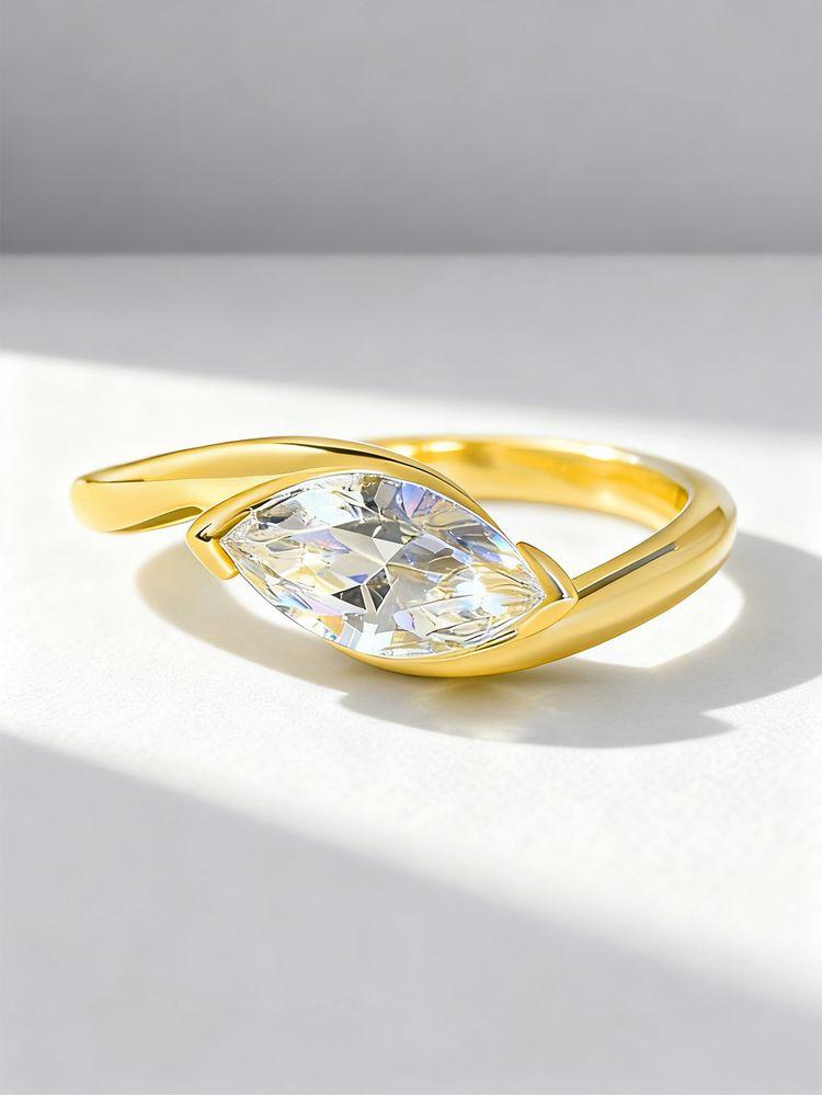 925 Sterling Silver Wave Simple Shiny Marquise Zircon Ring For Women Engagement Party Luxury High Quality Fine Jewelry Gifts