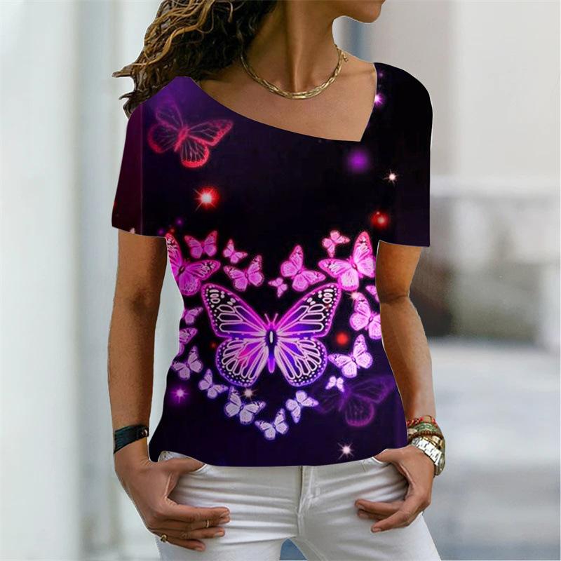 

Женская абстрактная флэш-рисунок футболка с графическим принтом V-образный вырез базовые топы футболка с коротким рукавом XS-8XL/3D печать 4XL