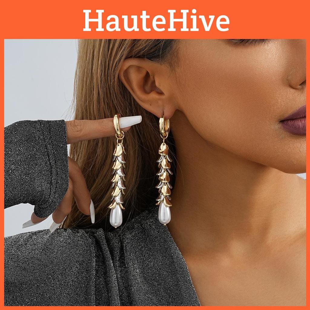 Stylish Gold-plated Asymmetric Earrings With Faux Pearl For Women Street Style