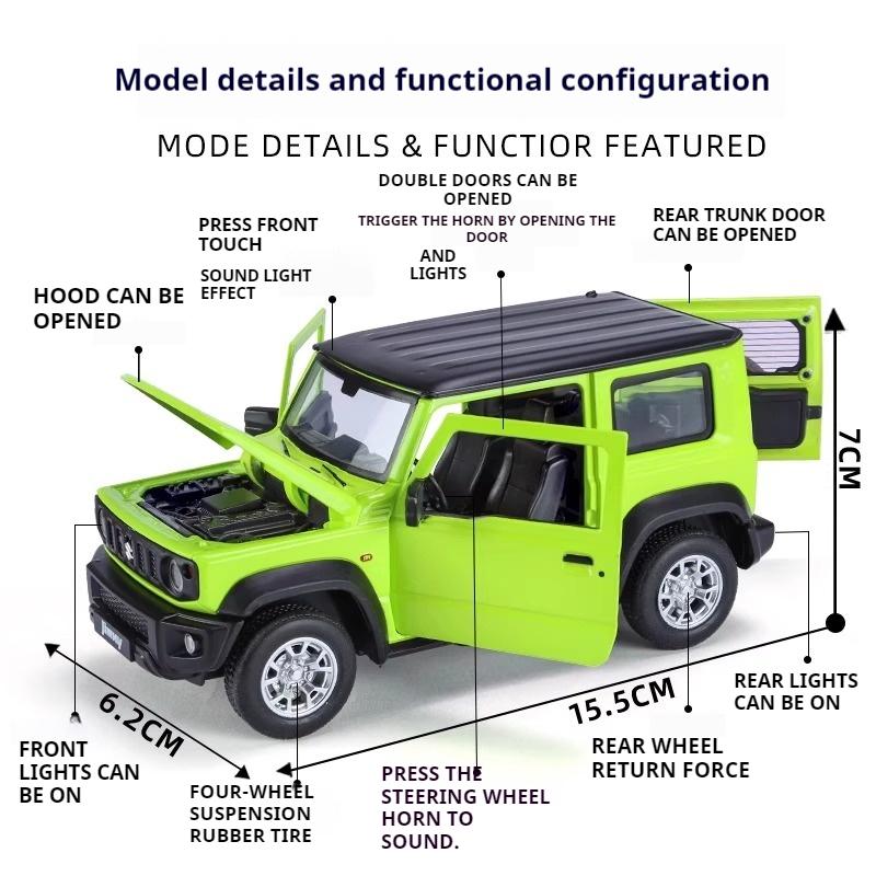 1/24 Scale Suzuki Jimny Alloy Off Road Diecast Model Hight Simulation Sond Light Pull Back Toy Decorative Trendy Ornaments Gifts