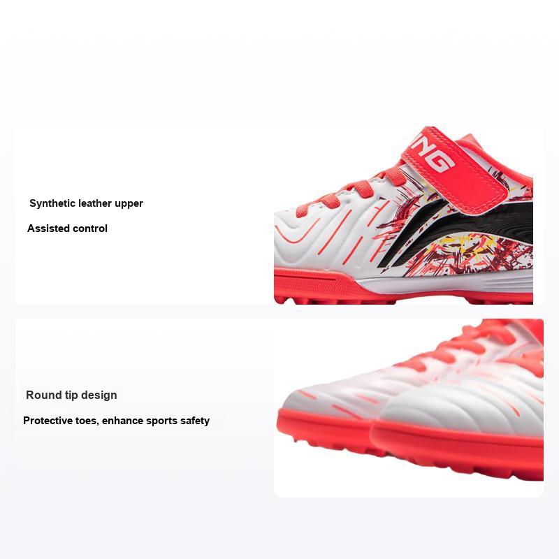 Li Ning Kids Football Synthetic Leather Comfortable Versatile Low-Top Football Shoes Kids Football Shoes Red YKGV008-3