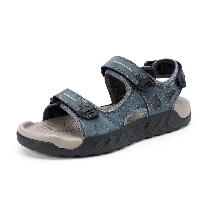 Men s Outdoor Cross-Strap Genuine Leather Sandals, Large Size Casual Cowhide Beach Slippers 37 темно-серого