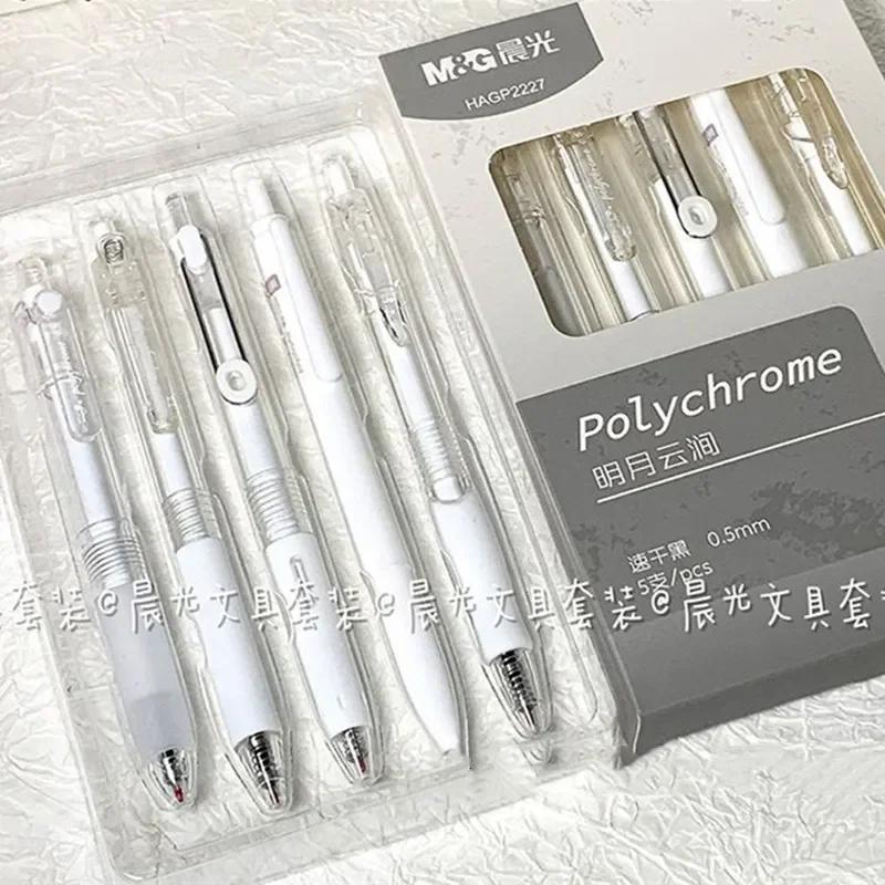 

5pc Cute Black Ink Gel Pen Fashion Simplicity Solid Color Series Stationery Gel Pen Smooth Quicky Dry Scrapbook Exam Pen Student білий