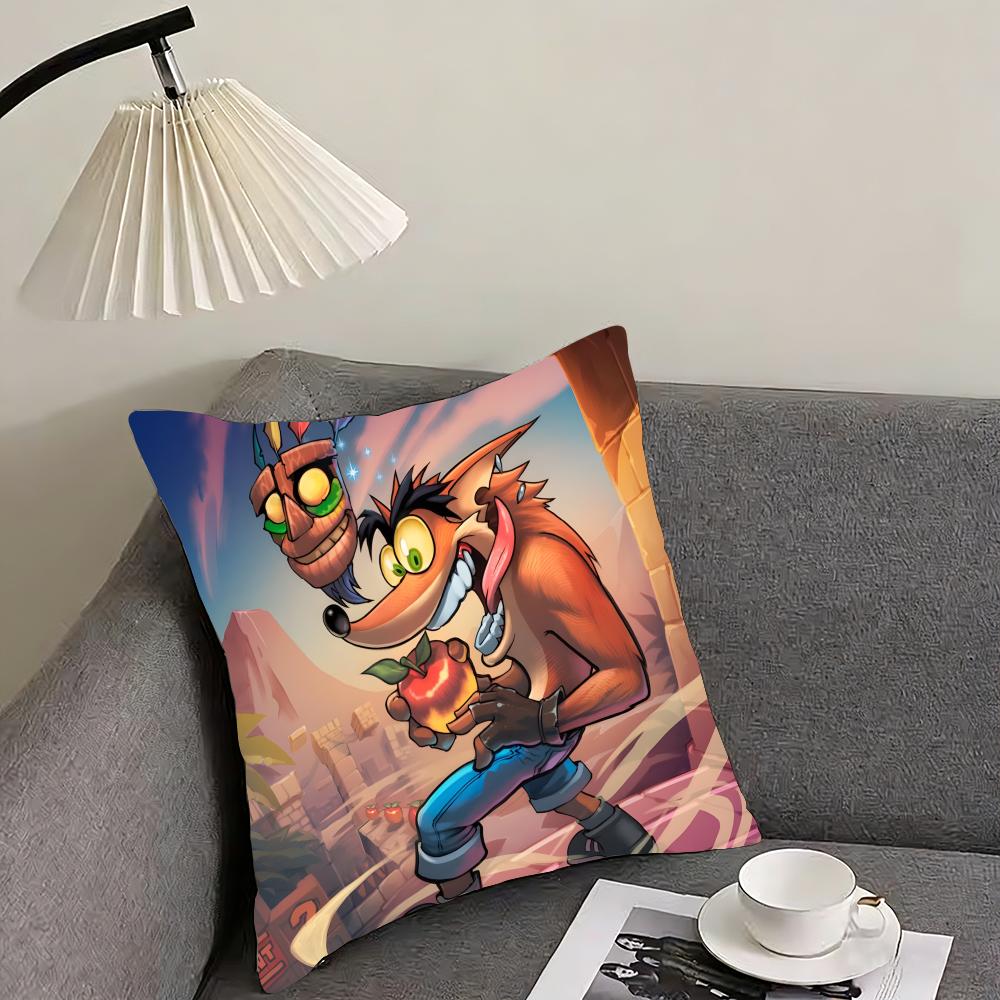 Game Cartoon Crashs B-Bandicoot Cushion Cover Reversible Plush Pillow Cover – For car, sofa, bedroom, perfect as a gift.