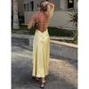 Women Summer Yellow Stain V Neck Sling Dress Elegant Sleeveless Loose Maxi Robes 2025 New Ladies Party Holiday Dresses