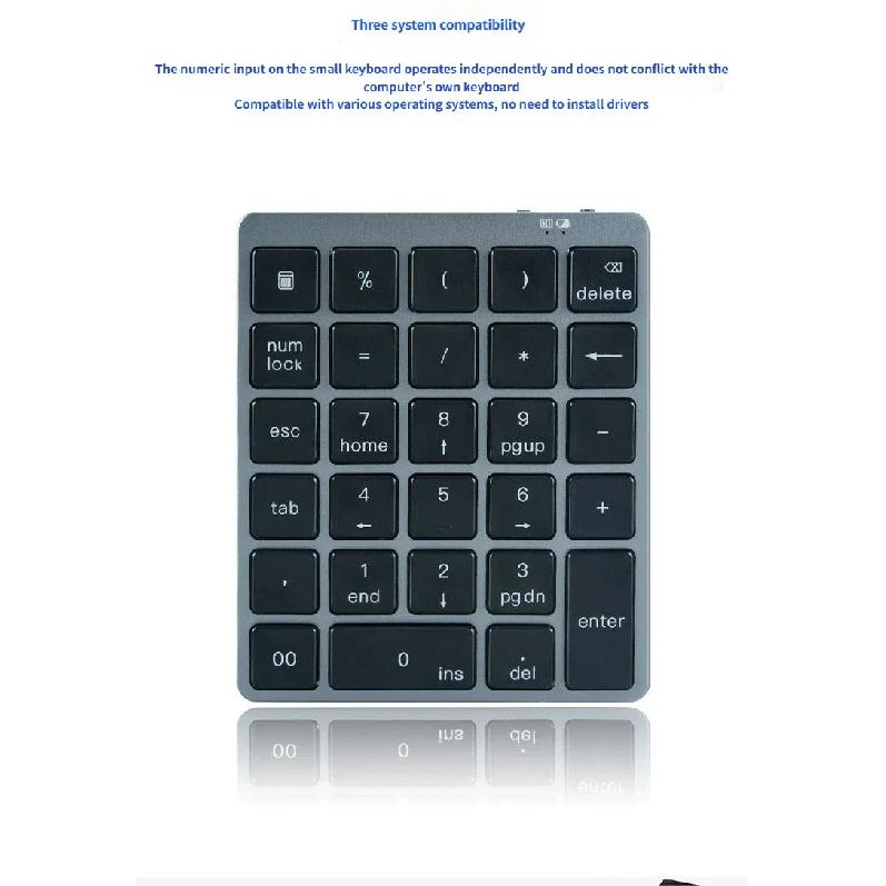 Aluminum Bluetooth Wireless Numeric Keypad Numpad 28 Keys Portable Rechargeable Numeric Pad for Laptop Desktop