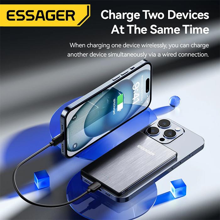 Essager Thin Wireless Power Bank 5000mAh Fast Wireless Charge Powerbank Magnetic External Battery Charger for iPhone 15 14 13 12