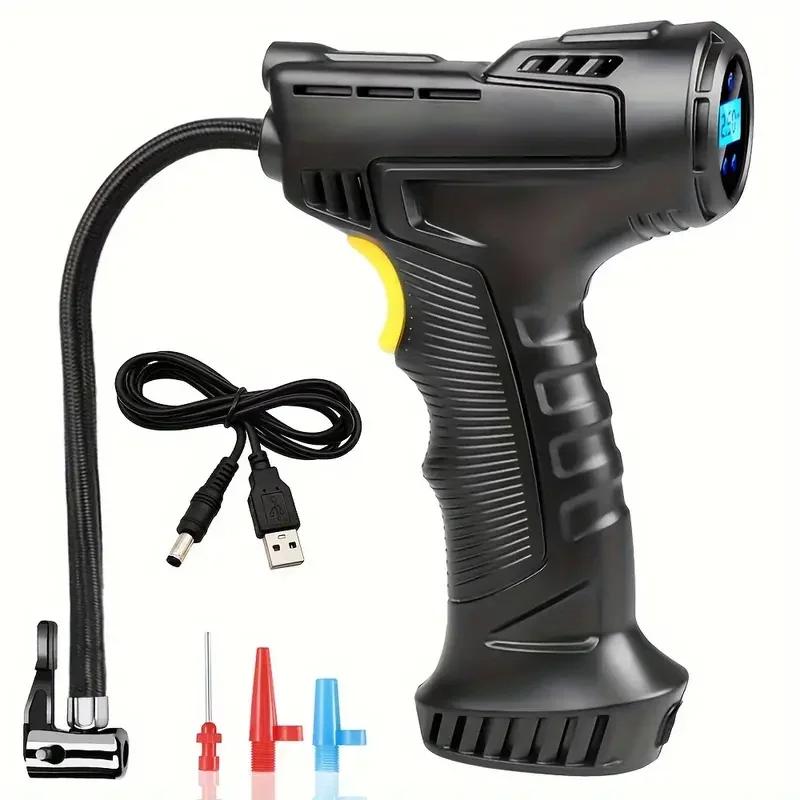 Inflator Portable Air Compressor Corded Cigarette Lighter Plug, 7.4V Power 120W Car Air Pump with Digital Display, LED Lights, f