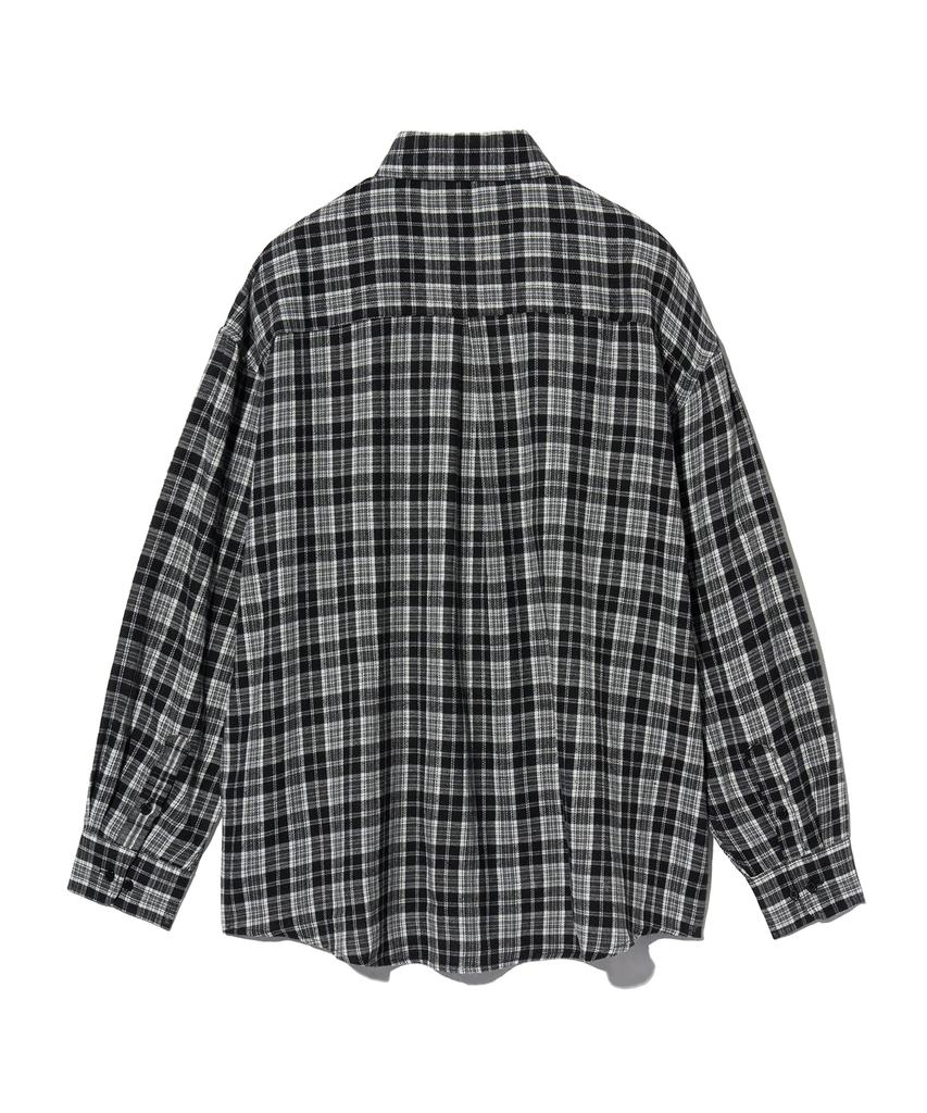 STANDARDERROR 87-Stan130 Nerd Mood Oversized Pocket Long Sleeve Check Shirt Black