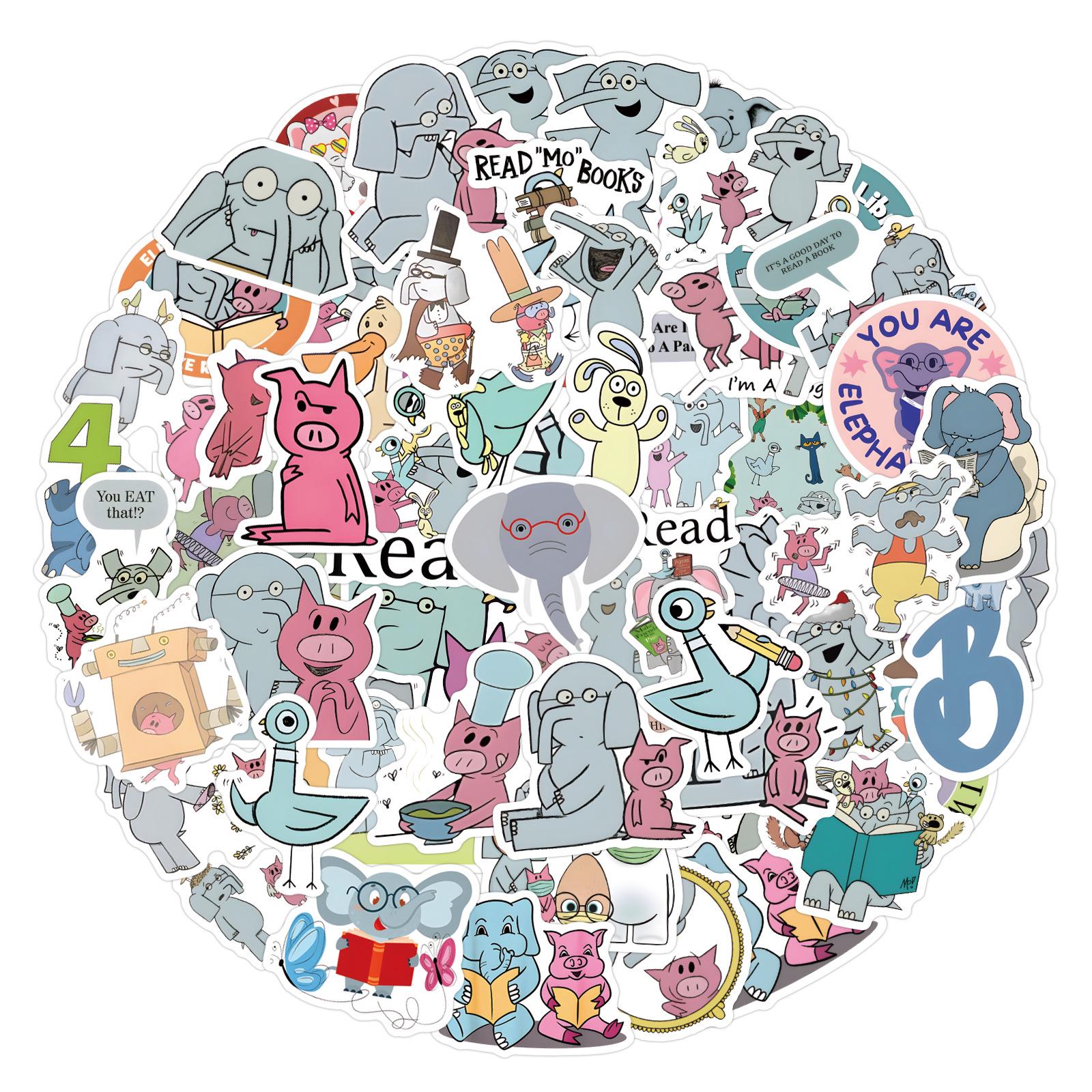 120 Elephant & Piggie Cartoon Doodle Stickers for Notebooks & Luggage