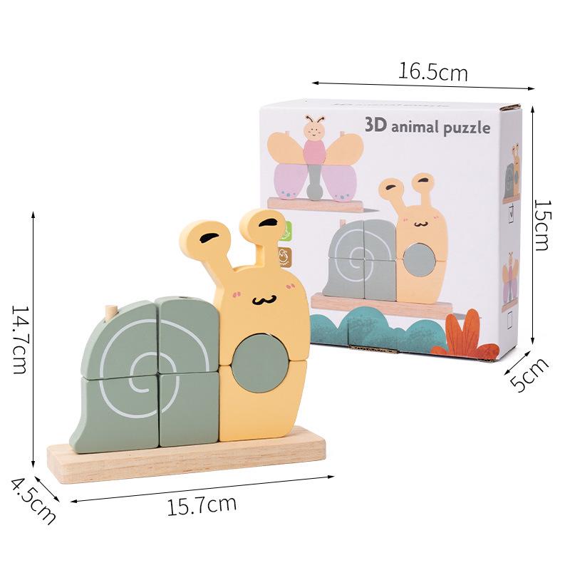 3D Wooden Animal Puzzle Building Blocks - Educational Brain-Training Toy