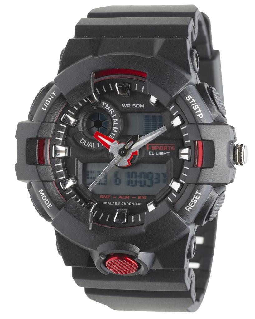 [Clefa] Digital Ana Men's Watch Waterproof Stopwatch Urethane Belt Black TS-AD252-RD