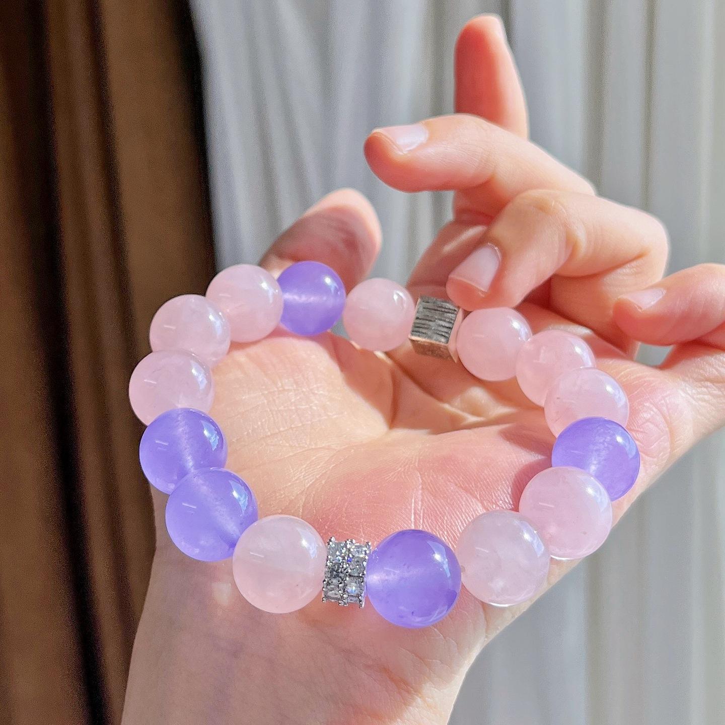 12Mm Large Granular Powder Crystal Violet Quartz Rock Design Sense Bracelet Bracelet