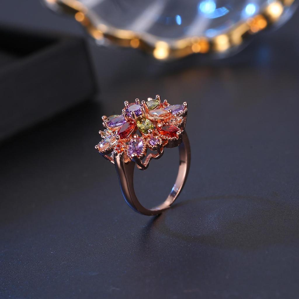 Dudu Butterfly Zircon Rose Ring for Women - European & American Style Fashion Jewelry In Rose Gold with Dragon Girl Flower Design
