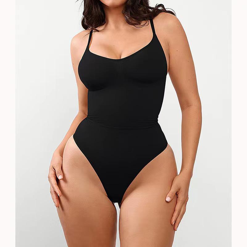 European & American Plus Size Seamless Thong Bodysuit - Hip-lifting Camisole with Abdomen-Slimming & Backless Design