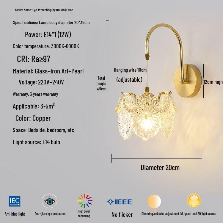 Modern Luxury French Glass Wall & Bedside Lamp for Bedroom, Corridor, and Hall