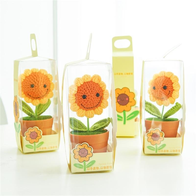 Crochet Woven Flowers Potted Plant Ornament Playful Touch Long Lasting Display for Gifting Decorating Living Room