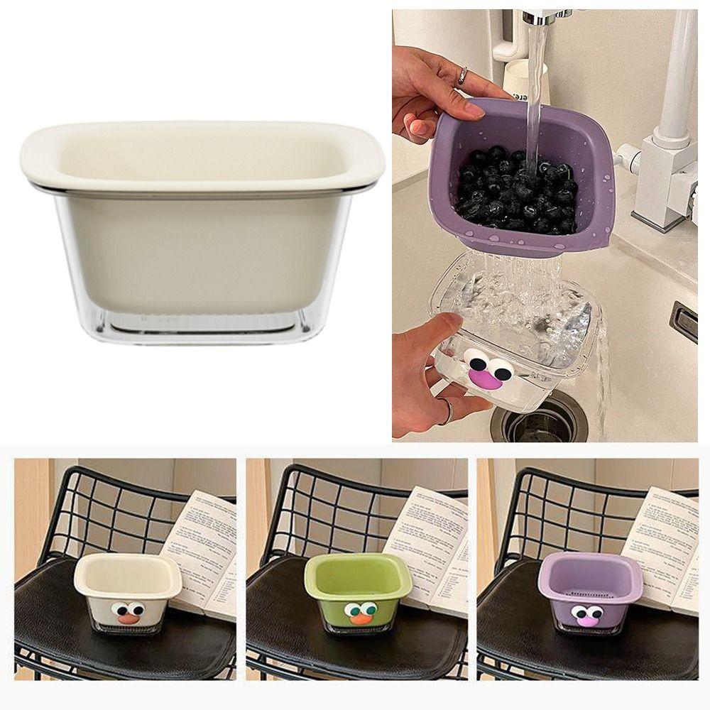 

Double-Layer Draining Basket Multifunctional Fruit Plate Cartoon Water Filter Rack Household Green-without sticker