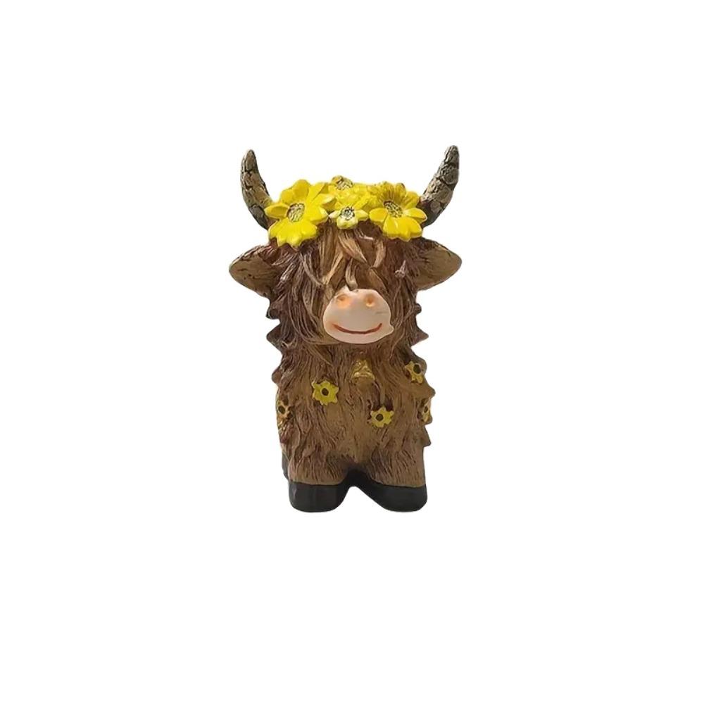 Resin Highland Cow Statue Cute Animal Sculpture Ornament Funny Cow Figurine  Desktop