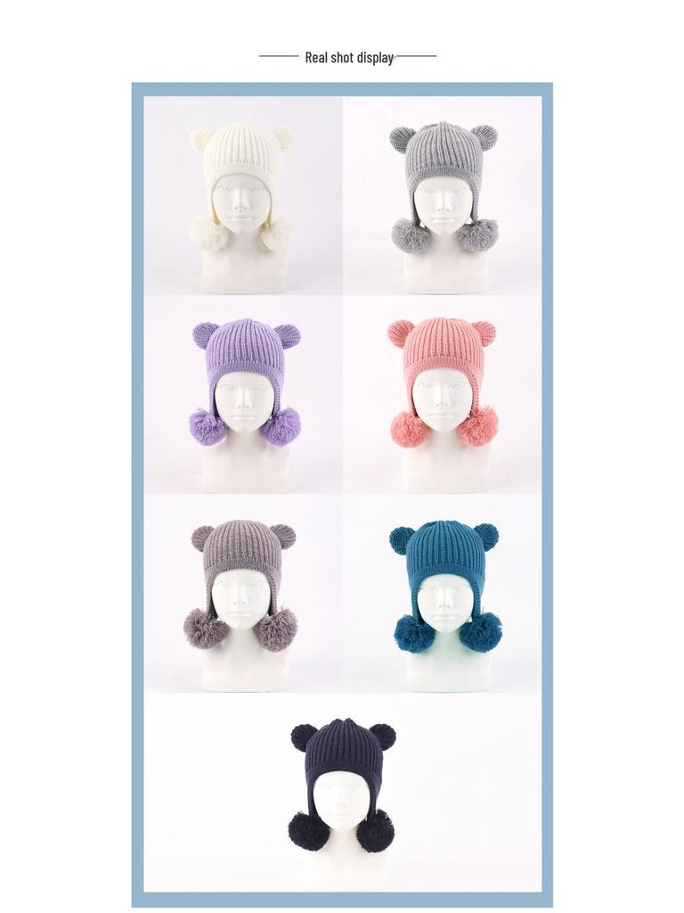 2023 Autumn Knitted Hat with Double Pom Pom Bear Ears - Cute, Cozy, and Windproof Ear Protection