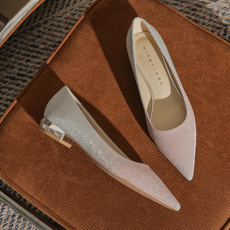 

2215 pointed flat shoes women s 2025 new temperament gradual change color wedding shoes sexy not tired feet thick heel shoes 35
