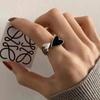 New Trendy Two-color Black Heart Rings For Women Minimalist Aesthetic Drop Of Oil Open Rings Female Metal Punk Party Jewelry