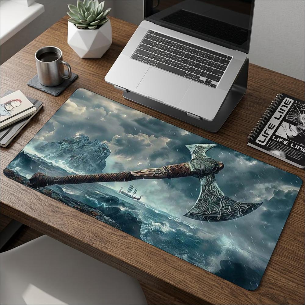 Viking Frost Battle Axe Fantasy Large Gaming Mouse Pad Non Slip Rubber Desk Mat For Laptop Keyboard Home Office Desktop