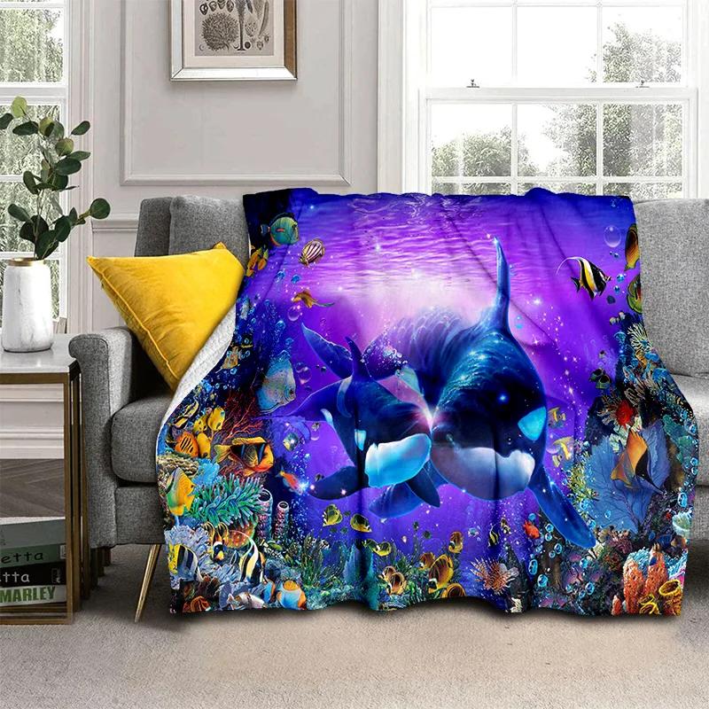 3D Underwater World Seabed Cartoon Blanket,Soft Throw Blanket for Home Bedroom Bed Sofa Picnic Travel Office Cover Blanket Kids