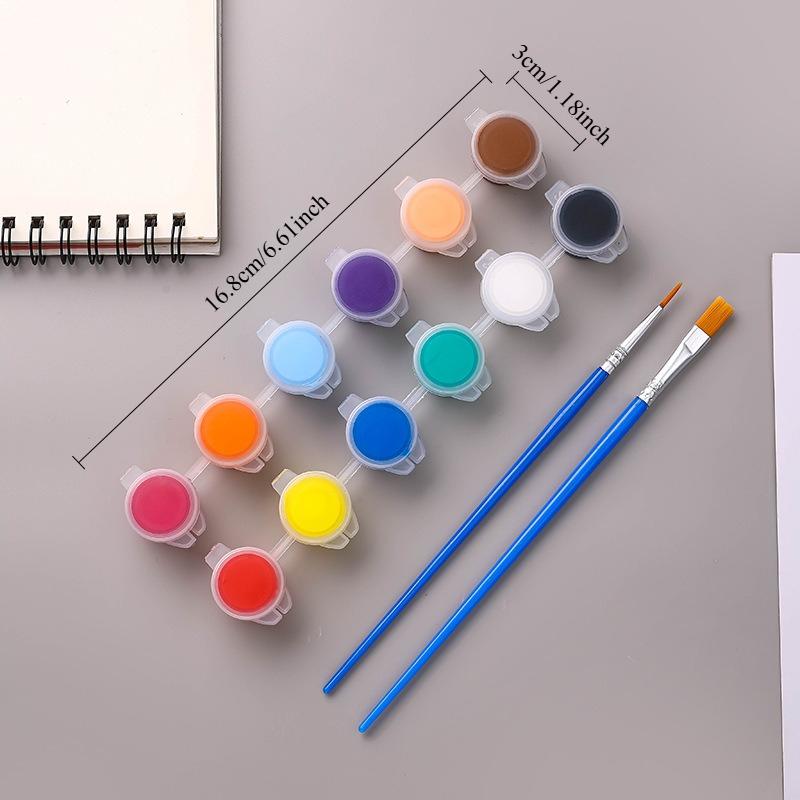 1SET 3ml Children's Acrylic Paint 12-Color Siamese Student Art Painting Gypsum Doll Paint